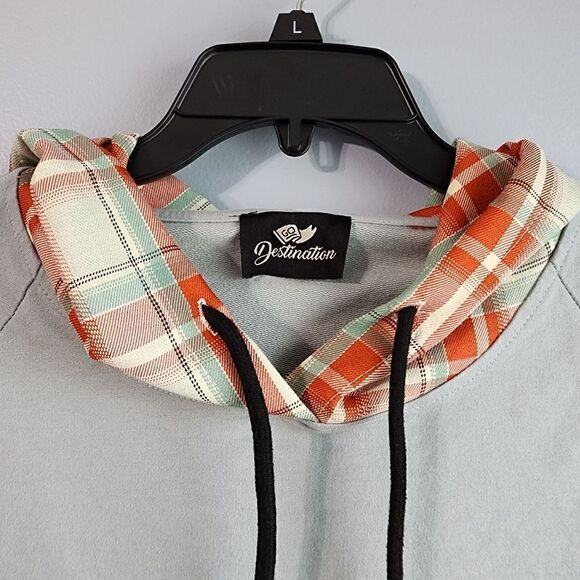 Light Green Pullover Hoodie with Plaid Front Pockets & Sleeve (NWOT) - Picture 5 of 13